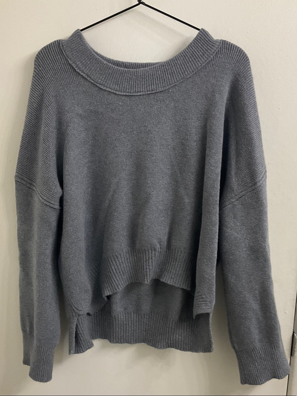Pink Rose Charcoal Gray Wide Rib Crewneck Sweater